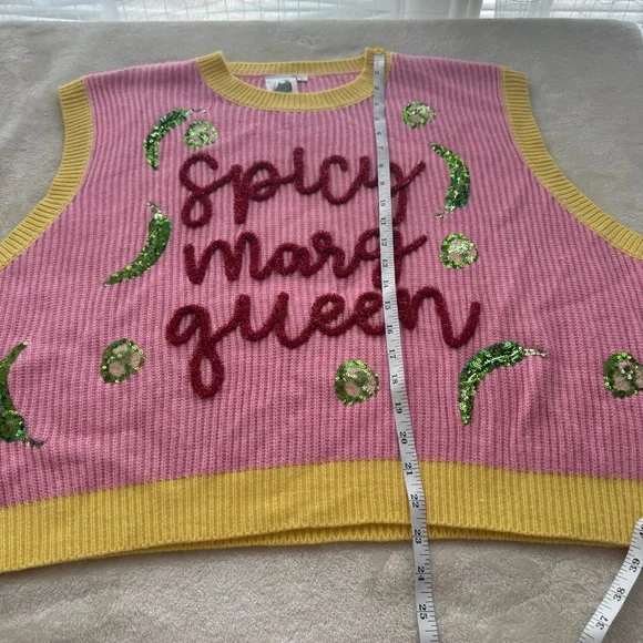 Queen of Sparkles Spicy Margarita Jalapeño Sequin Sweater Vest L NWOT - Picture 11 of 12